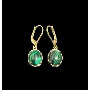 OT Turkey 925 Sterling Silver and Malachite Dangle Drop Earrings Leverback